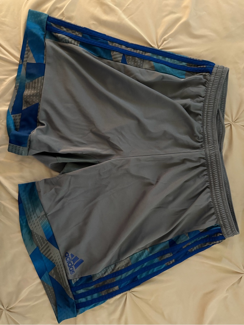 adidas Gray Men's Soccer Shorts with Blue Accents
